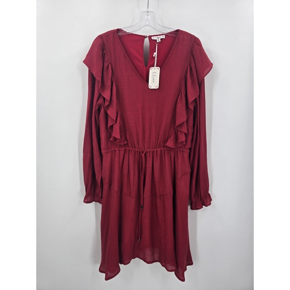 L Love Dress Womens Large‎ Red Ruffle Christmas